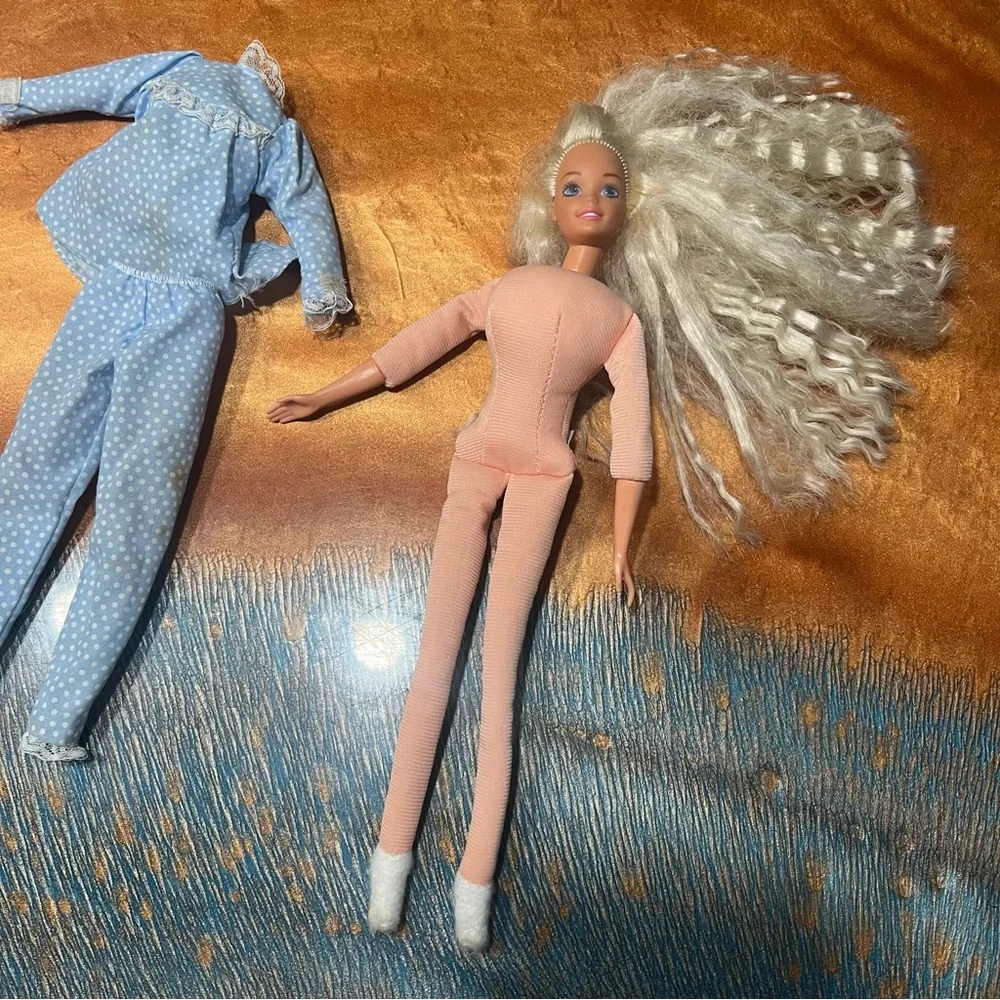 Vintage 90s Slumber Party Soft Body Barbie with blue pajamas crimped hair